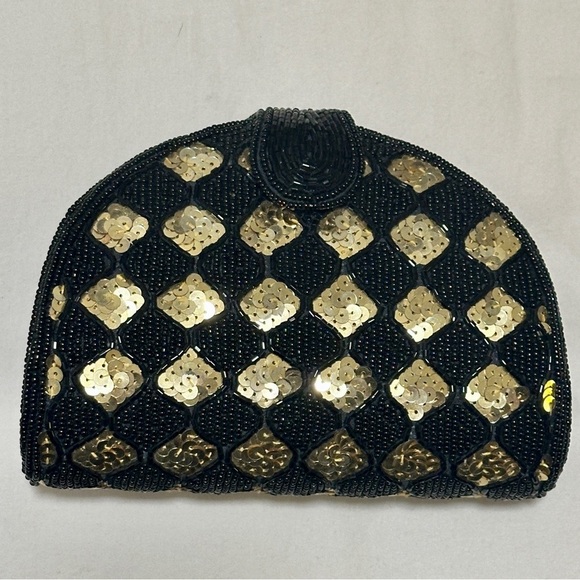 Inge Christopher Black Gold Beaded Sequin Shoulder/Crossbody Bag - Picture 4 of 12